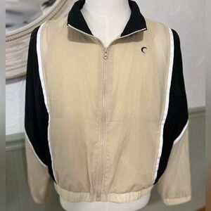 Zyia Active Track Jacket Women Large Tan Black‎ Colorblock 100% Nylon Zip Front